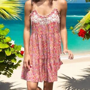 Natural Life Embroidered Harley Mini Dress-Pink Leafy Floral